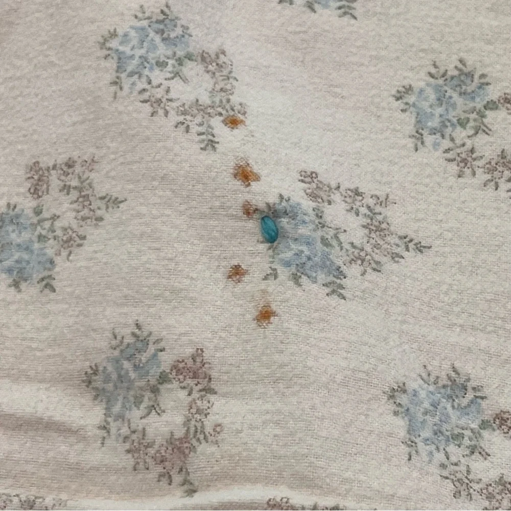Vintage Baby Quilt Reversible Animal Grid‎ Floral Blue Yarn Tied Nursery Blanket